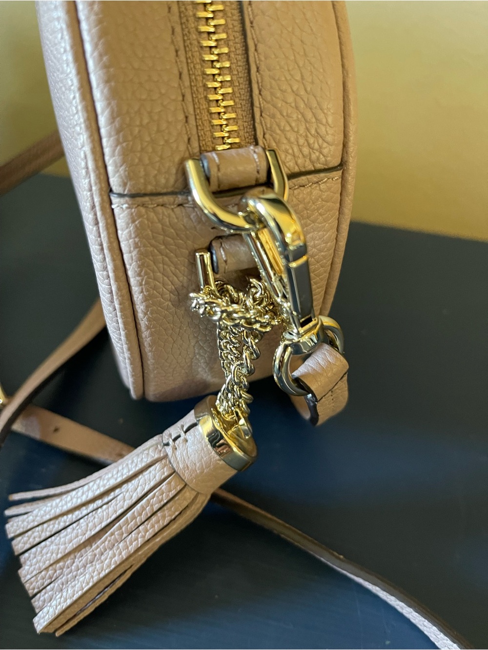 Michael Kors Round Pebbled Crossbody in Tan - Picture 5 of 8